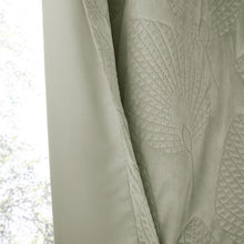 Load image into Gallery viewer, Velvet Pinsonic Leaf Green Eyelet Curtains