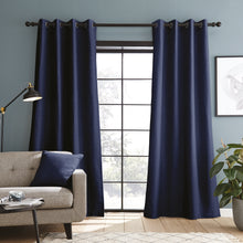 Load image into Gallery viewer, Textured Blackout Navy Eyelet Curtains