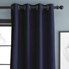 Load image into Gallery viewer, Textured Blackout Navy Eyelet Curtains