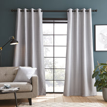 Load image into Gallery viewer, Textured Blackout Silver Eyelet Curtains