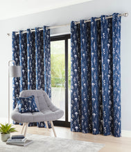 Load image into Gallery viewer, Fleur Navy Eyelet Curtains
