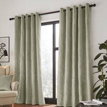 Load image into Gallery viewer, Velvet Pinsonic Leaf Green Eyelet Curtains