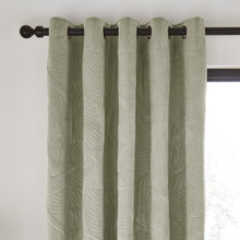 Load image into Gallery viewer, Velvet Pinsonic Leaf Green Eyelet Curtains