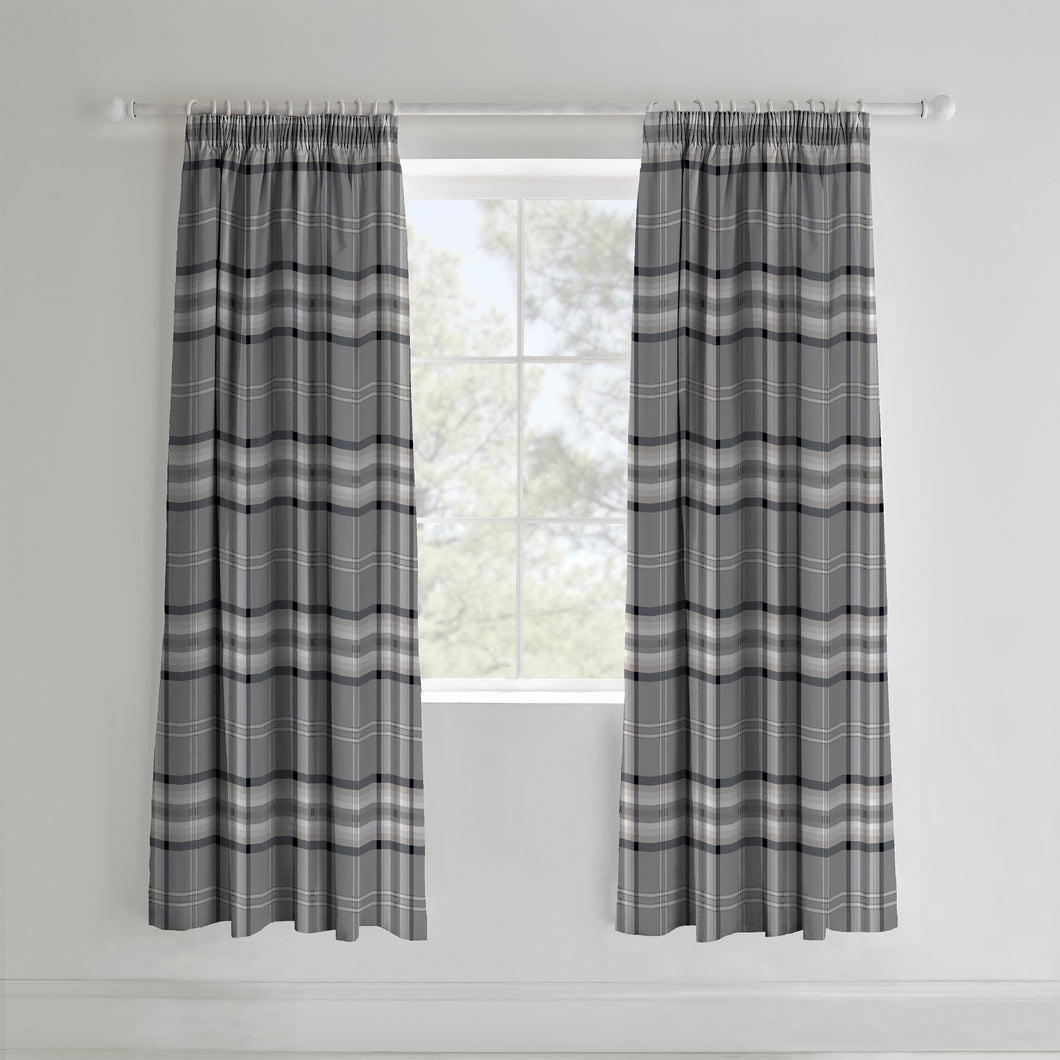 Kelso Check Curtains - Grey