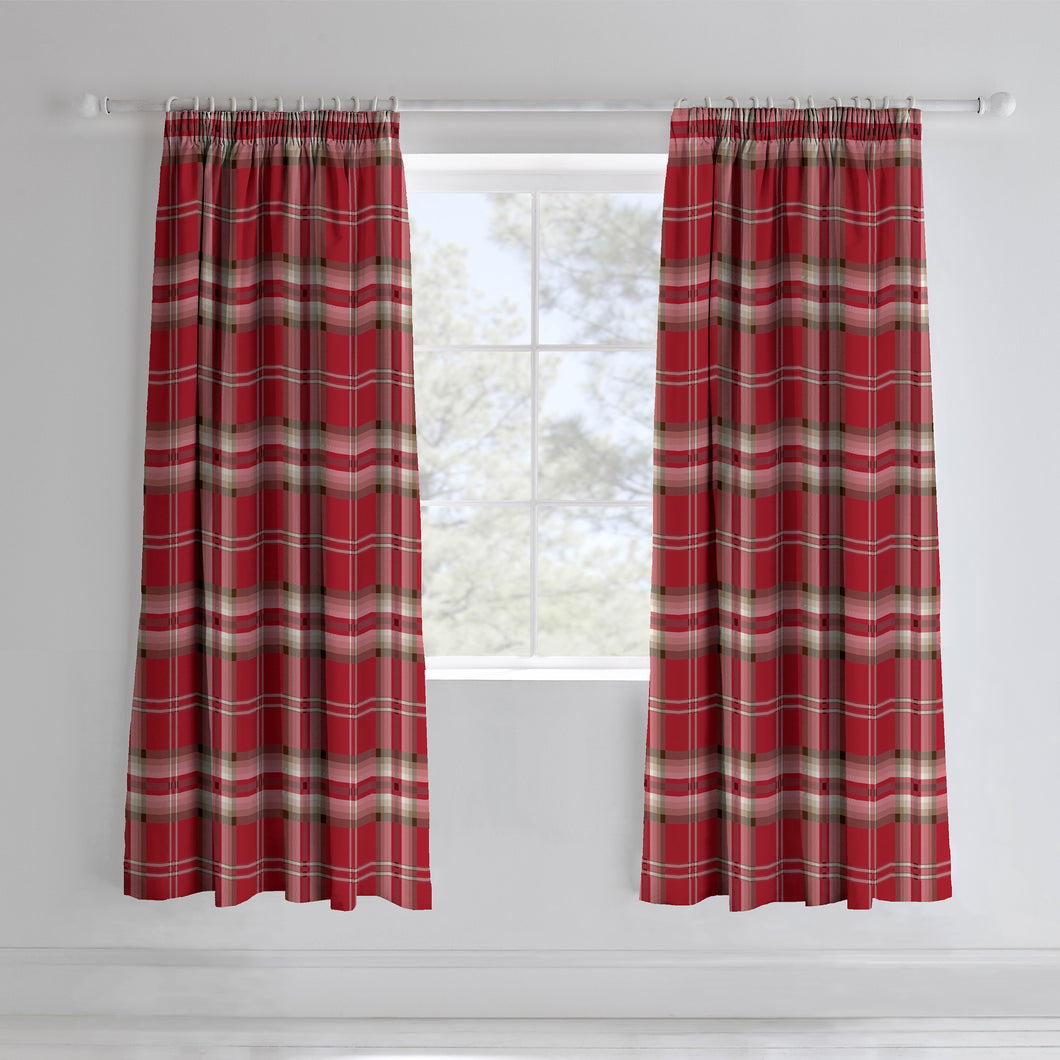Kelso Check Curtains - Red