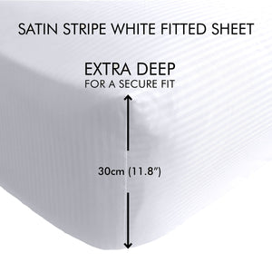 300TC White Satin Stripe Fitted Sheet
