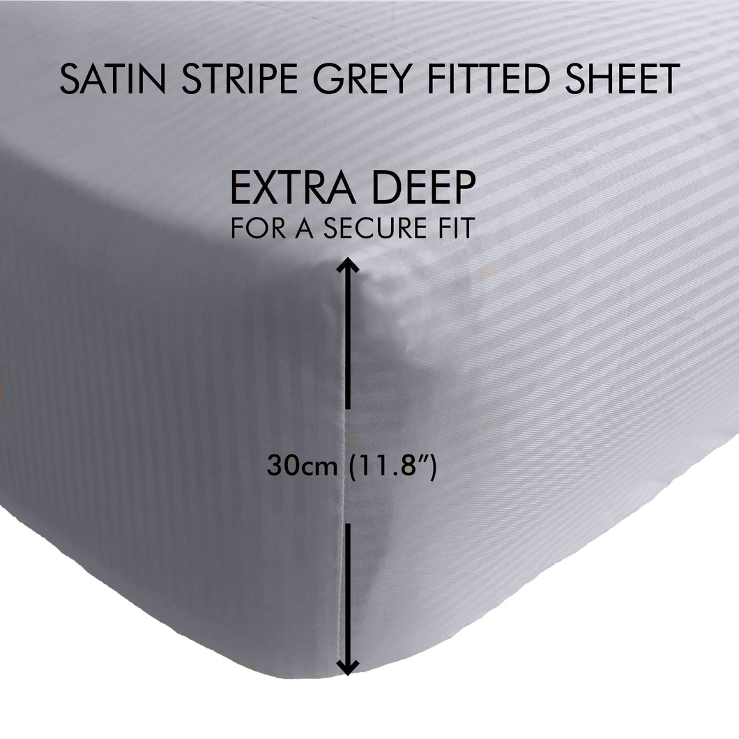 300TC Grey Satin Stripe Fitted Sheet