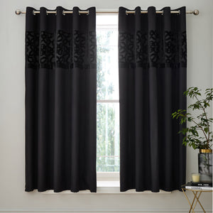 Lattice Cut Eyelet Curtains - Black