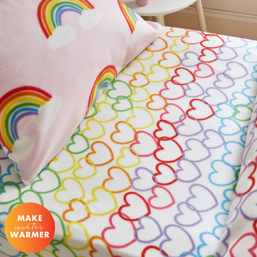 Rainbow Hearts Fleece Fitted Sheet