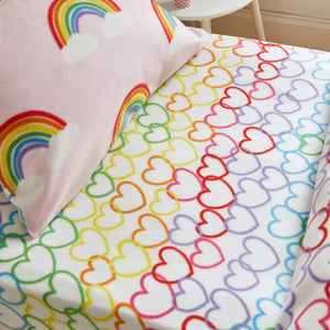 Rainbow Hearts Fleece Fitted Sheet