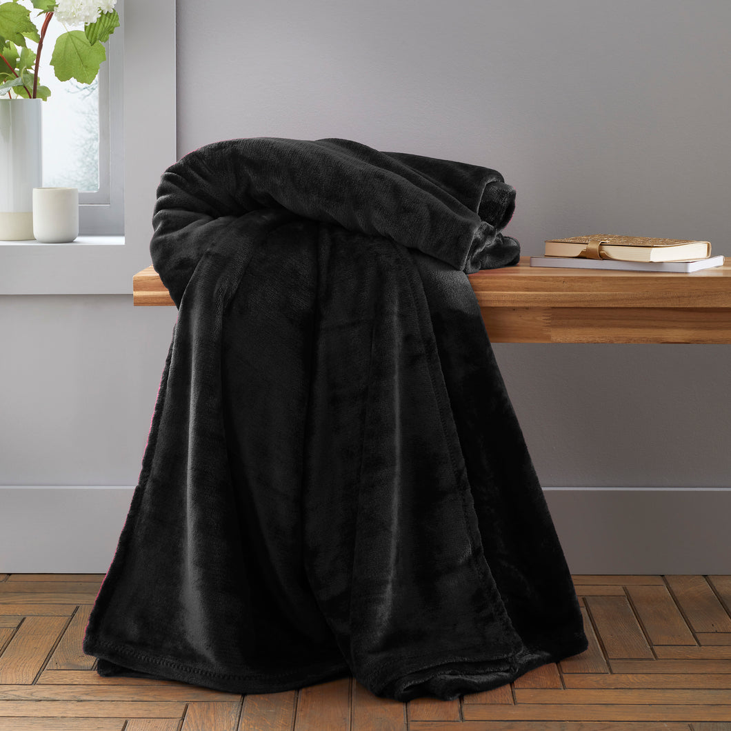 Raschel Velvet Touch Throw - Black