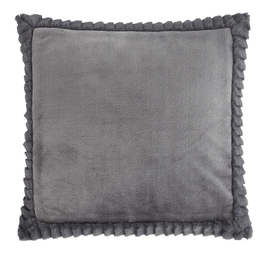 Velvet and Faux Fur Large Filled Cushion - Charcoal Grey
