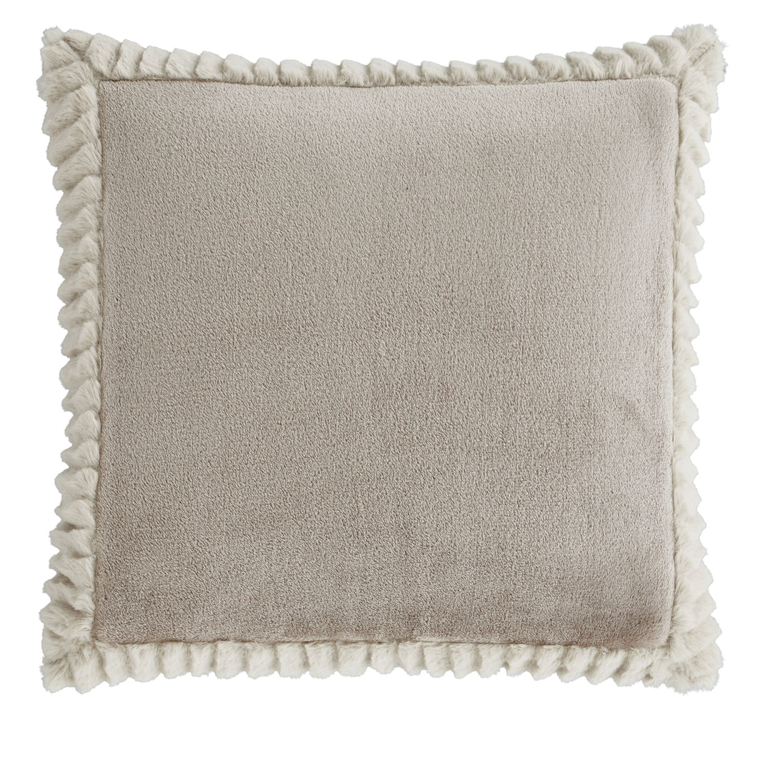 Velvet and Faux Fur Large Filled Cushion - Natural