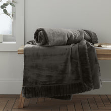 Load image into Gallery viewer, Velvet and Faux Fur Throw - Charcoal Grey
