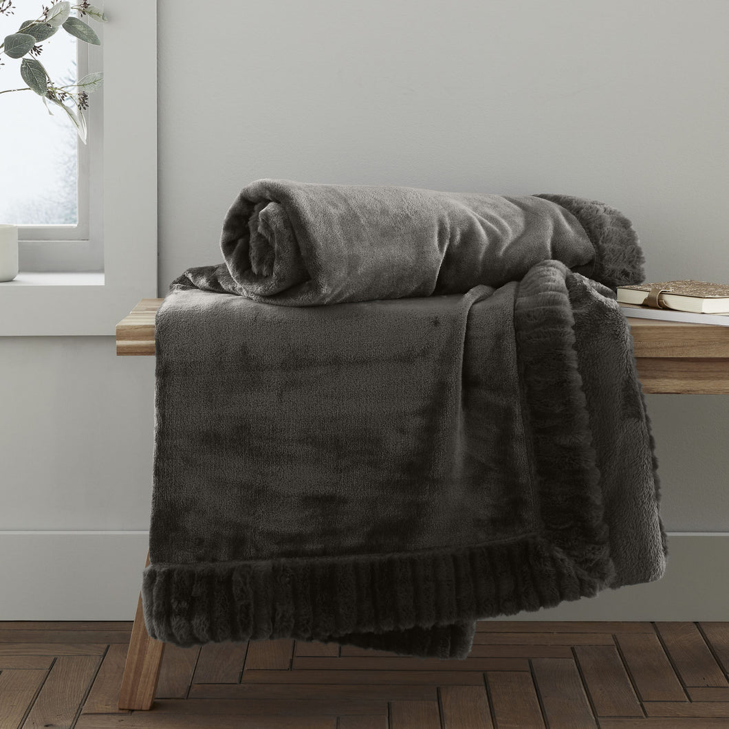 Velvet and Faux Fur Throw - Charcoal Grey