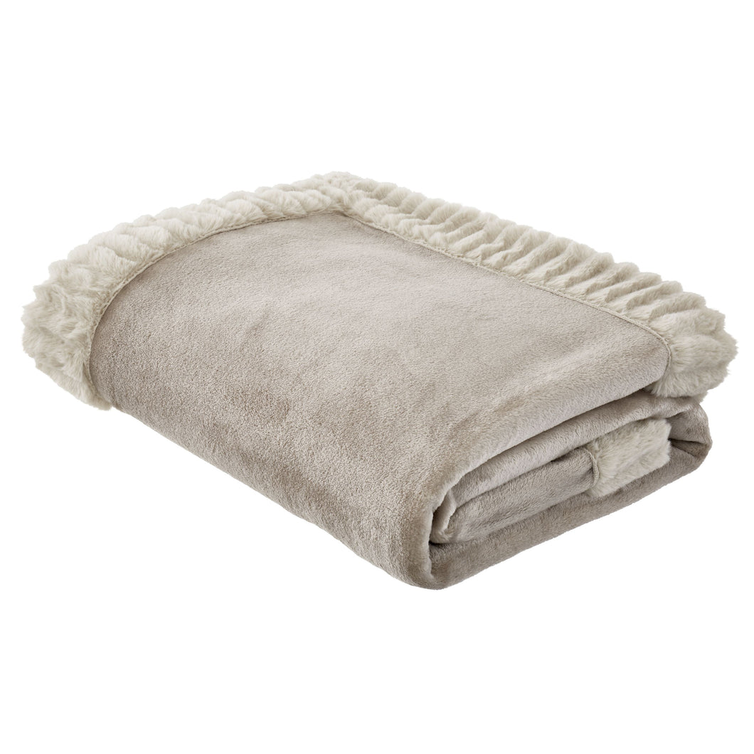 Velvet and Faux Fur Throw - Natural