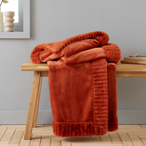 Velvet and Faux Fur Throw - Burnt Orange