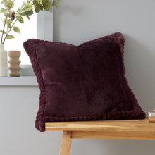 Load image into Gallery viewer, Velvet and Faux Fur Large Filled Cushion - Plum
