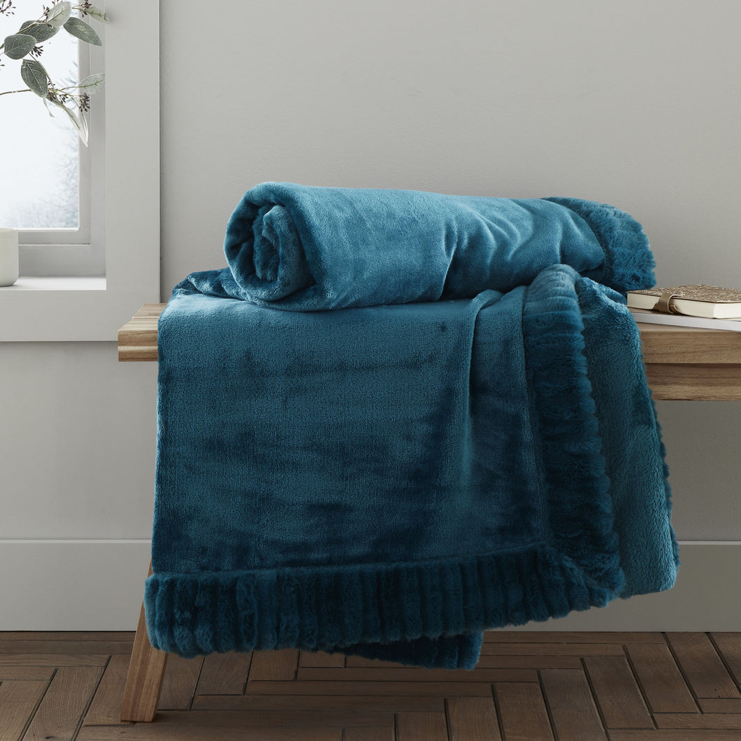 Velvet and Faux Fur Throw - Teal
