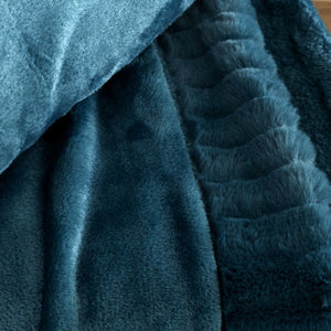 Velvet and Faux Fur Throw - Teal