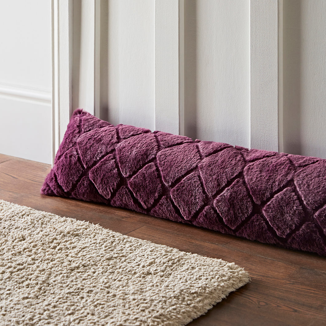 Faux fur diamond draught excluder - Plum