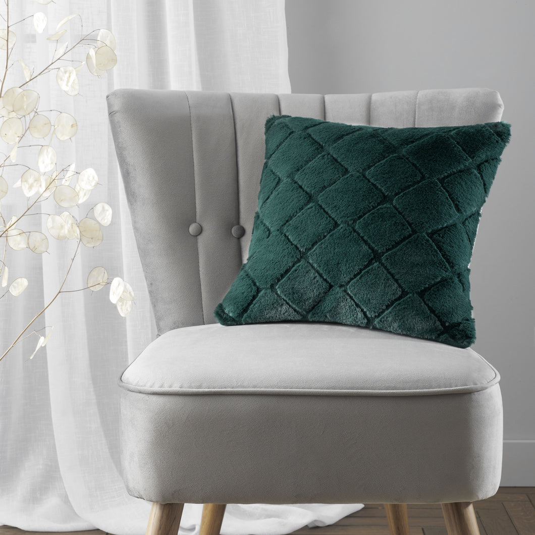 Cosy Diamond Filled Cushion - Bottle Green