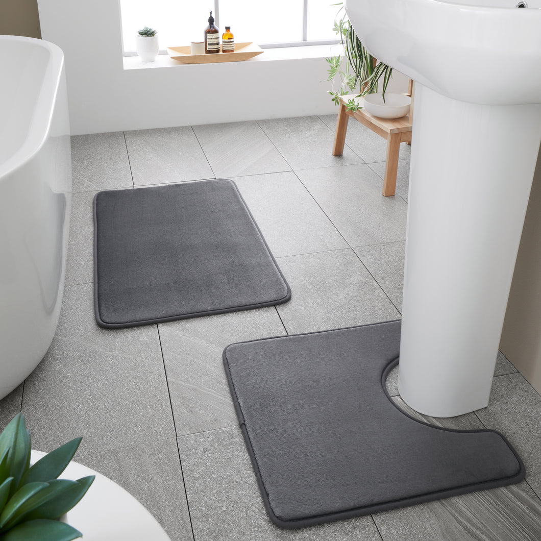 Anti-Bacterial Memory Foam Bath & Pedestal Mat - Charcoal