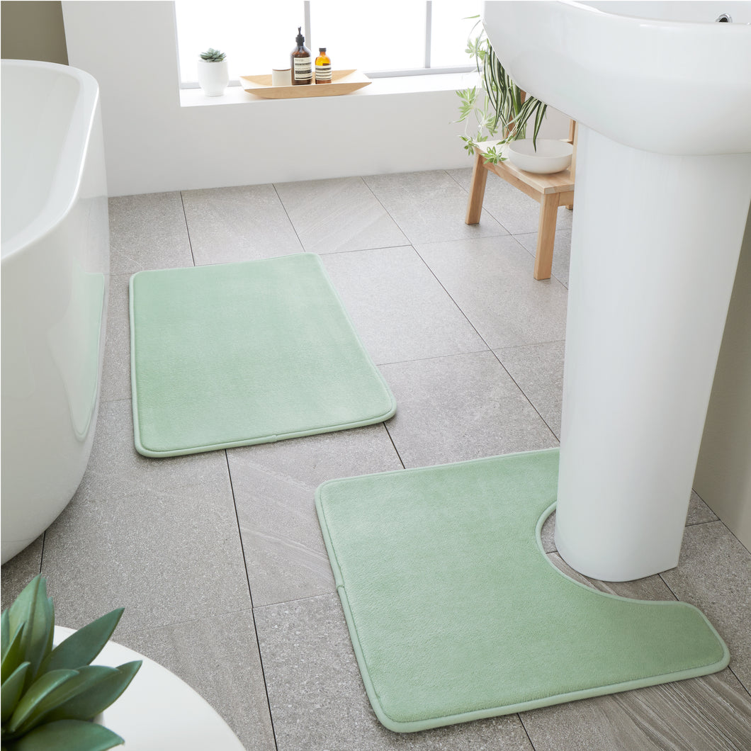 Anti-Bacterial Memory Foam Bath & Pedestal Mat - Sage Green