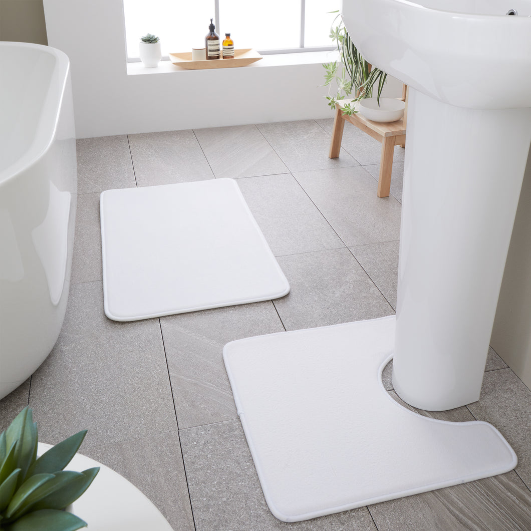 Anti-Bacterial Memory Foam Bath & Pedestal Mat - White