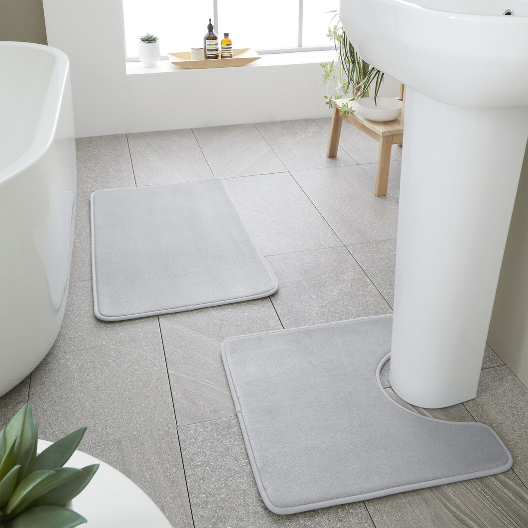 Anti-Bacterial Memory Foam Bath & Pedestal Mat - Silver Grey