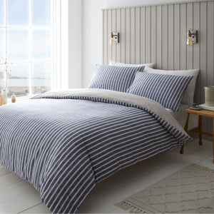 Textured Banded Stripe Duvet Set - Blue