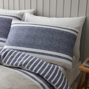 Textured Banded Stripe Duvet Set - Blue