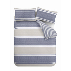 Textured Banded Stripe Duvet Set - Blue