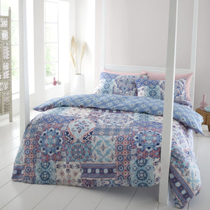 Boho Patchwork Duvet Set - Blue
