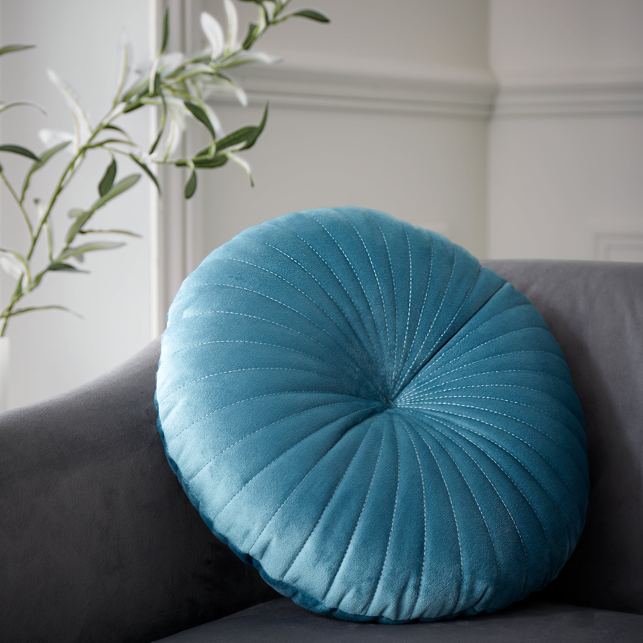 Round Cushion Teal All Bits Home