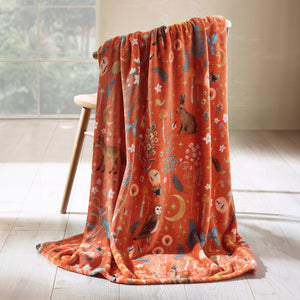 Enchanted Twilight Animals Blanket - Burnt Orange