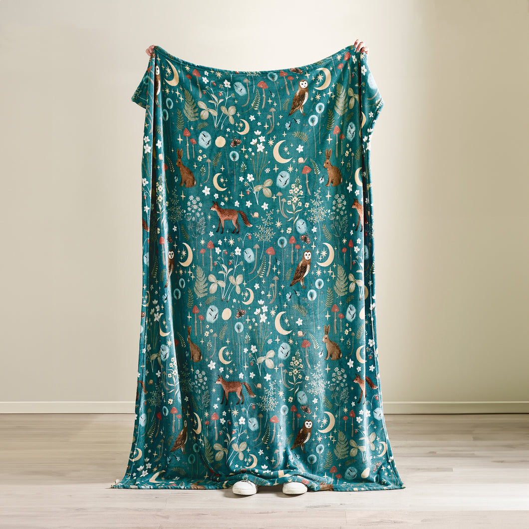 Enchanted Twilight Animals Blanket - Forest Green