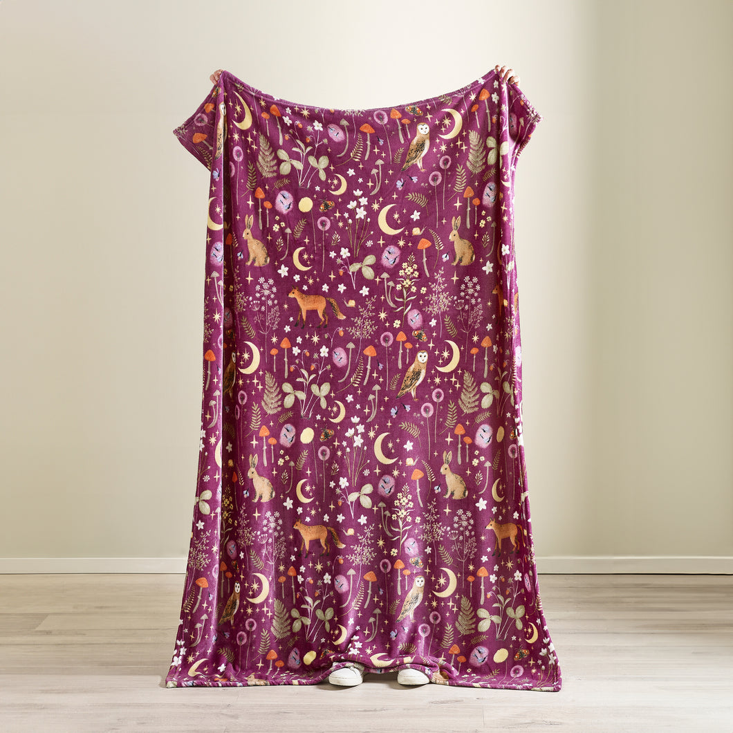 Enchanted Twilight Animals Blanket - Plum