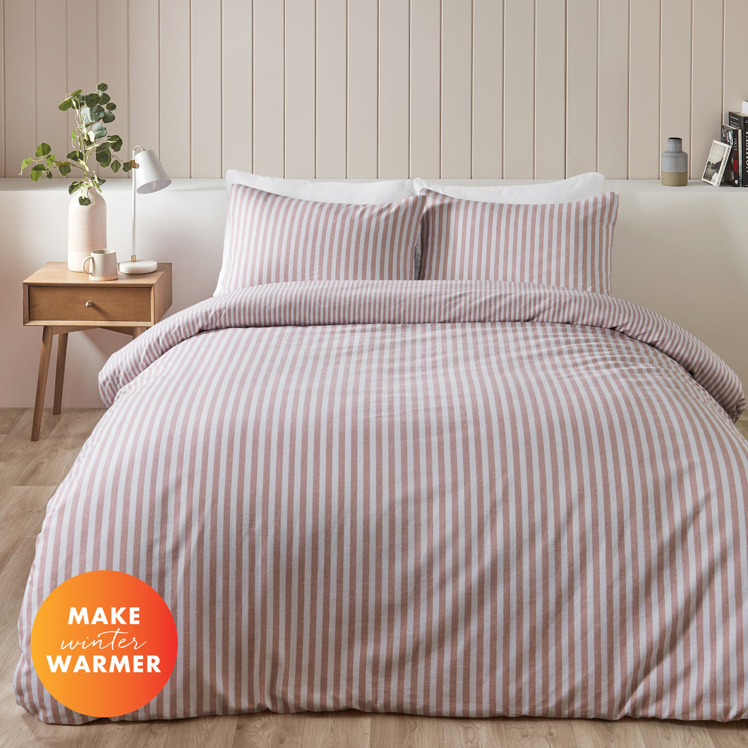 Brushed Stripe Duvet Set - Blush Pink