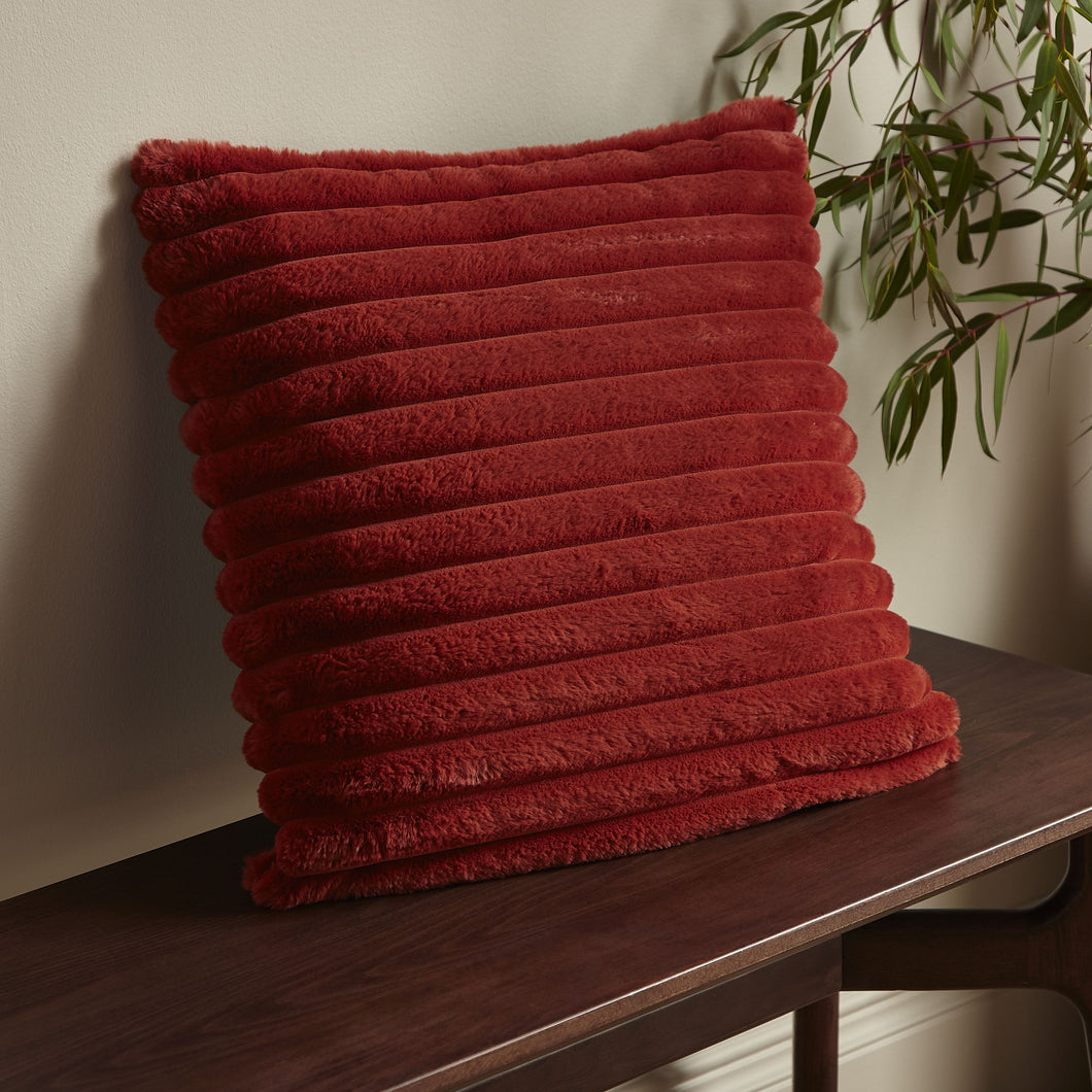 Cosy Ribbed Filled Cushion - Burnt Orange