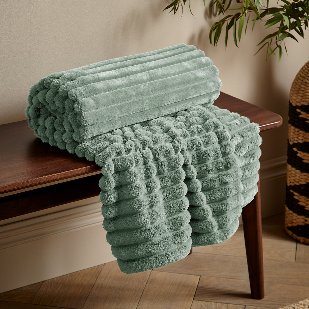 Cosy Ribbed Throw - Sage Green