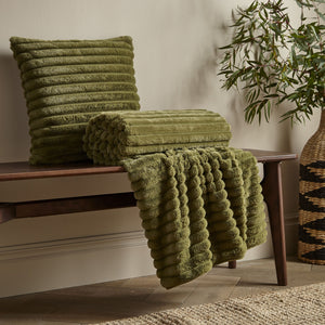 Cosy Ribbed Throw - Olive Green