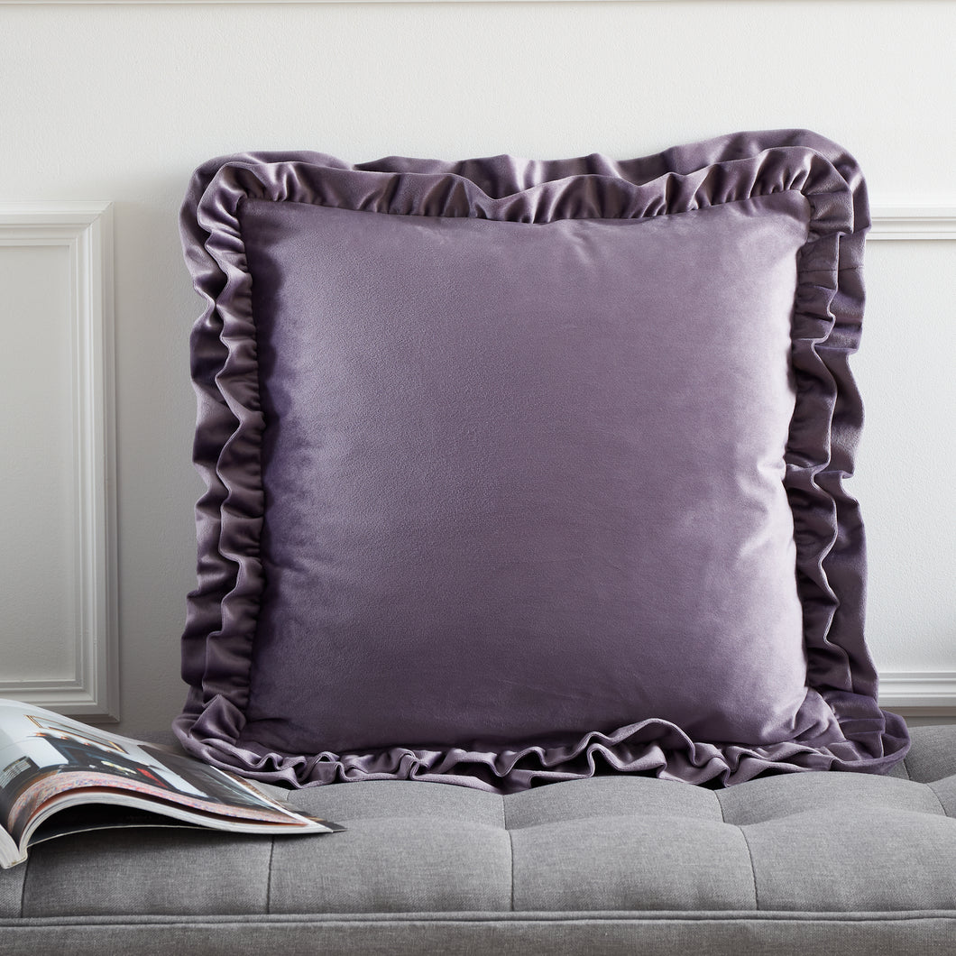 So Soft Velvet Touch Double Frill Filled Cushion - Lilac
