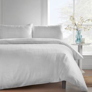 Woven Check Duvet Set - White