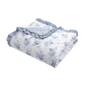 Lucie Blue Floral Frill Bedspread