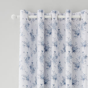 Lucie Blue Floral Frill Eyelet Curtains