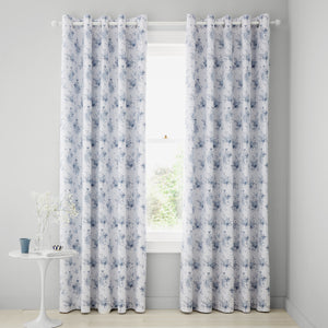 Lucie Blue Floral Frill Eyelet Curtains