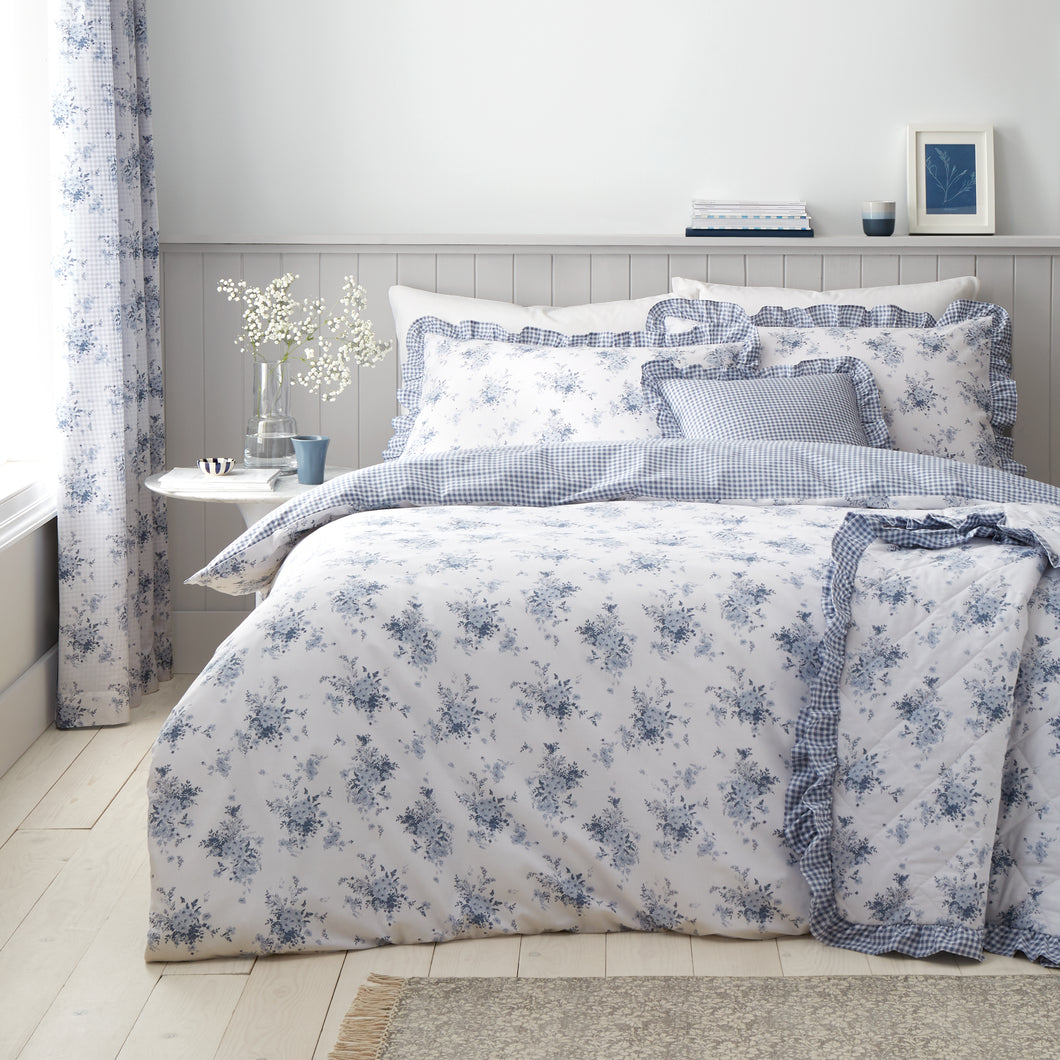 Lucie Blue Floral Frill Duvet Set