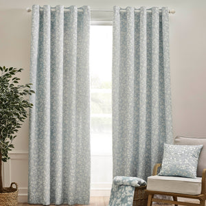 Brooke Floral Eyelet Curtain Pair - Duck Egg