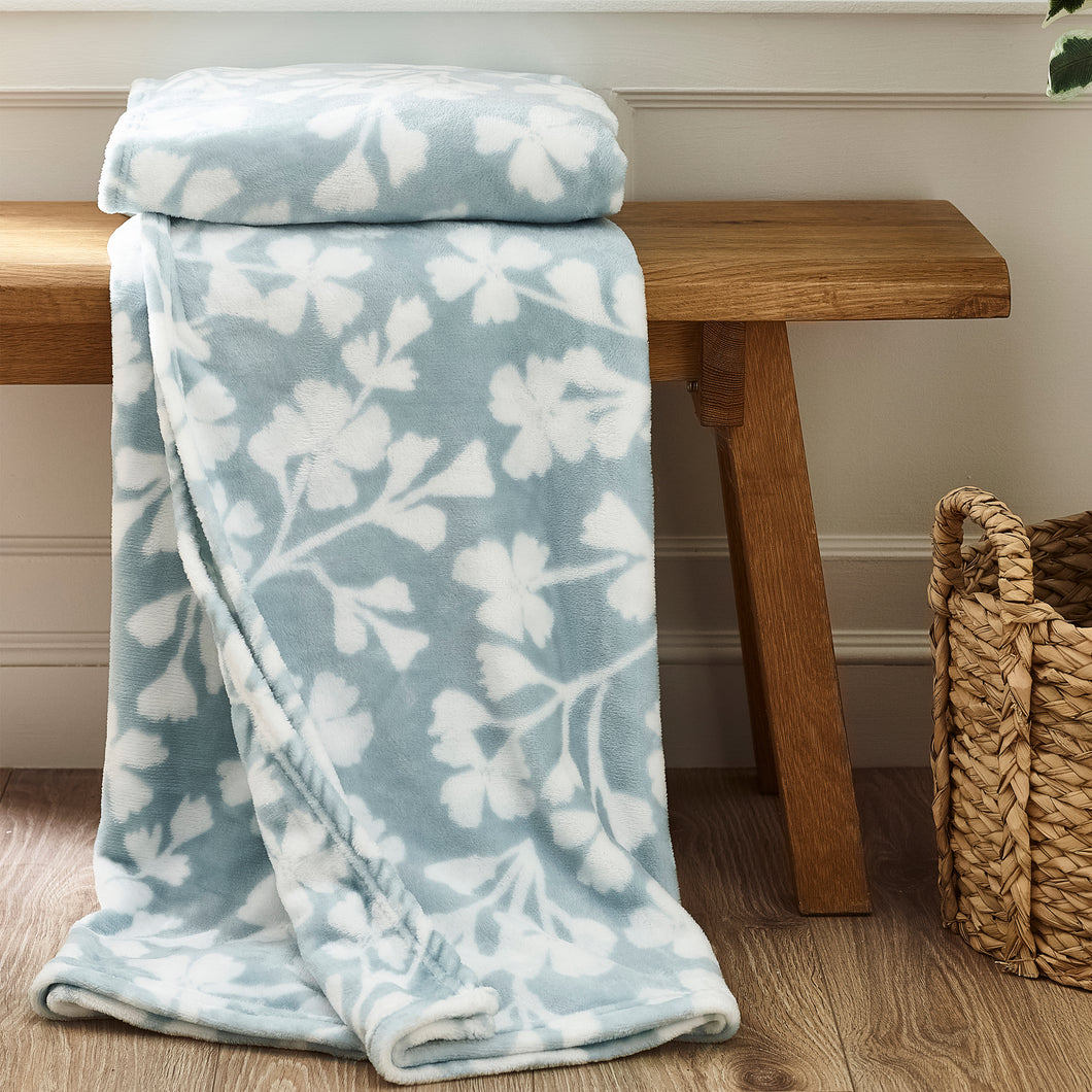 Brooke Floral Throw - Duck Egg Blue